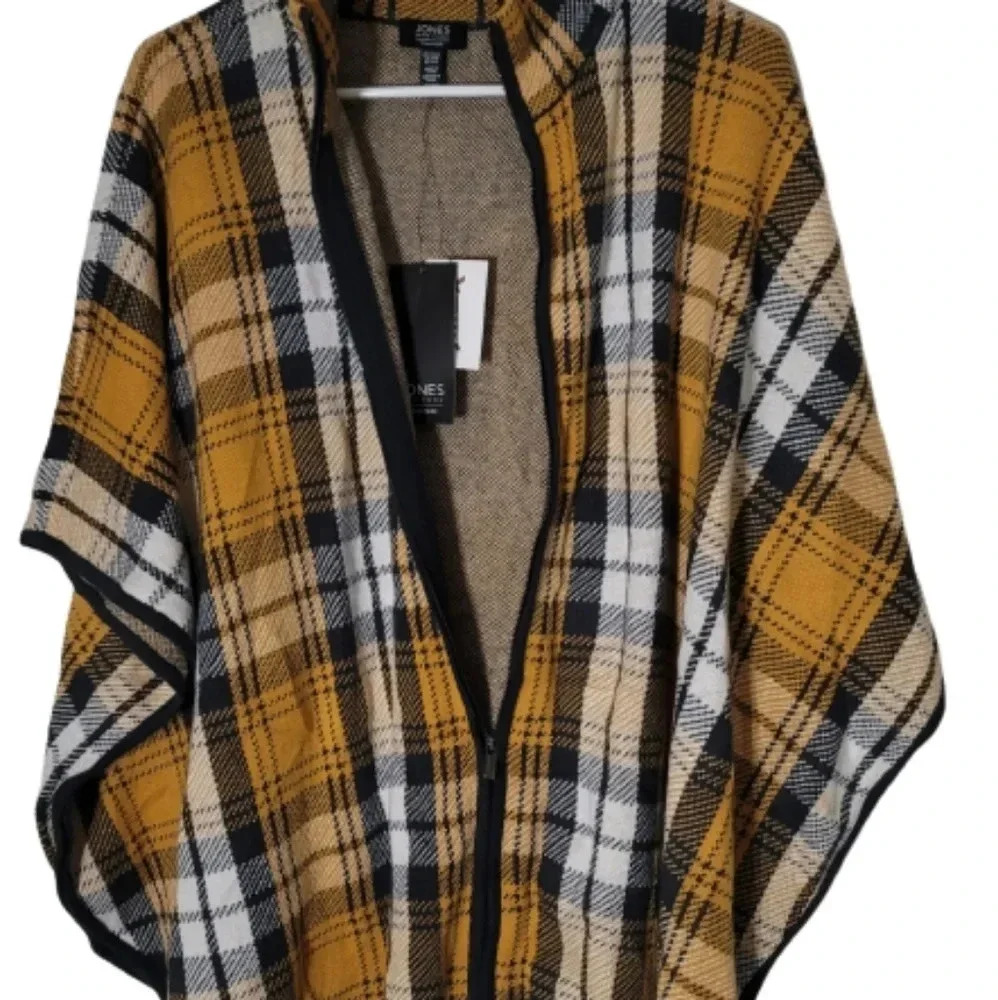 Jones new york plaid cape sweater Pancho size S/M - Picture 7 of 16